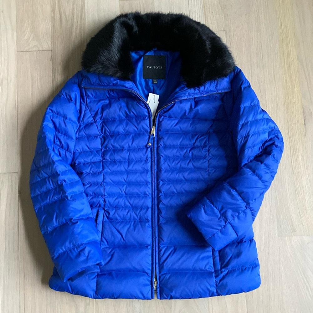 Talbots Down Puffer Jacket with Removable Faux Fur Collar